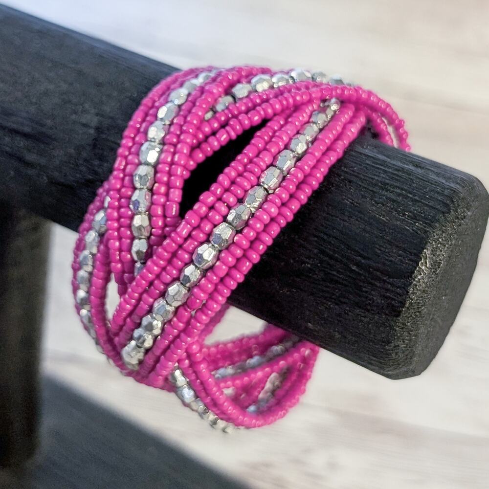 Vintage Wrap Bracelet Stunning Pink & Silver Tones